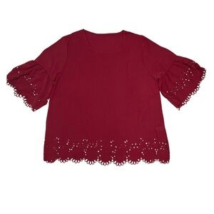 NWT SHEIN Curve Women’s 2XL Deep Wine Eyelet Flutter Sleeve Top